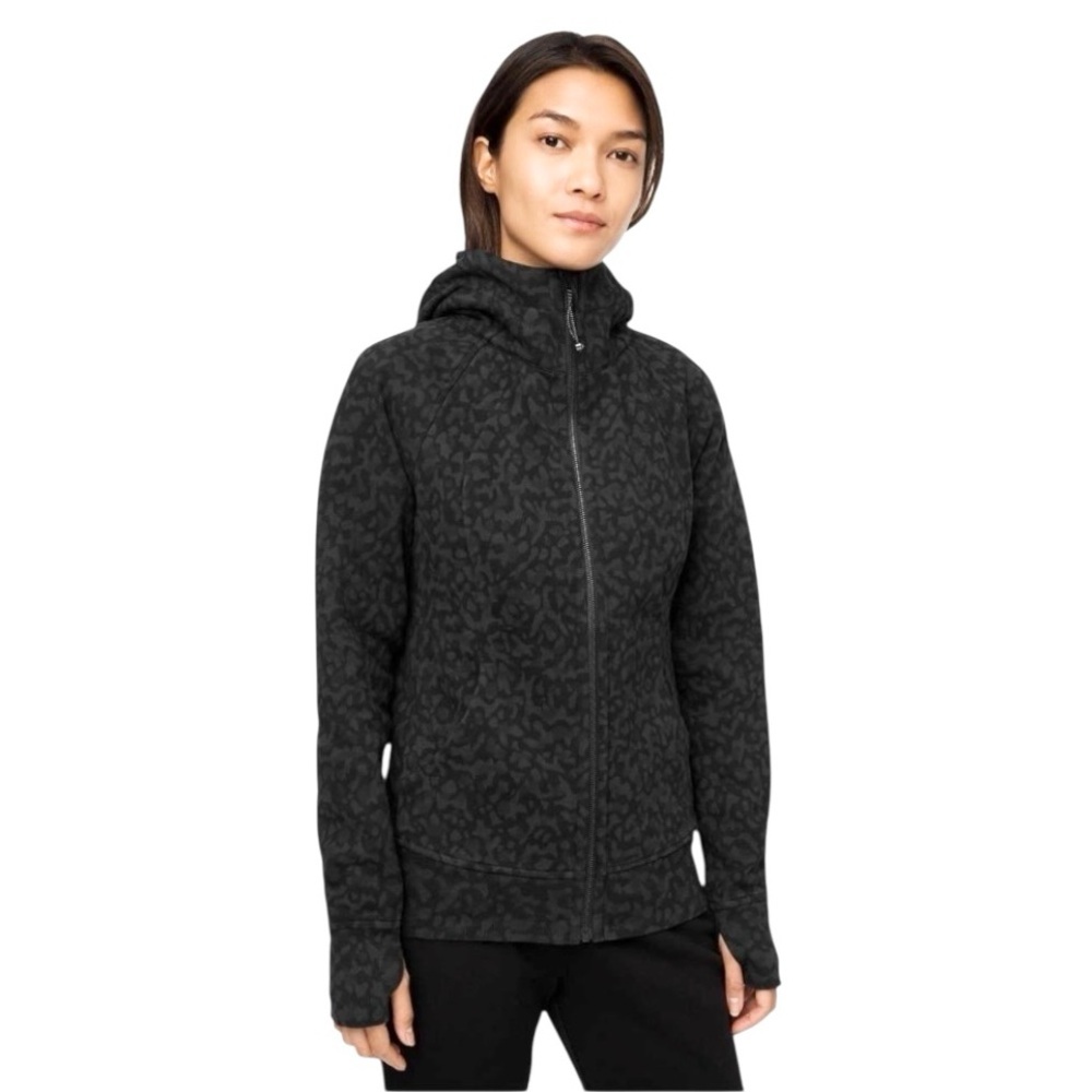 Lululemon Scuba Leopard Print Hoodie Light Cotton Fleece Pocket Jacket Stretch